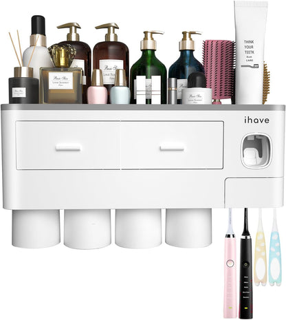Toothbrush Holders Wall Mounted with Toothpaste Dispenser & 2 Cups