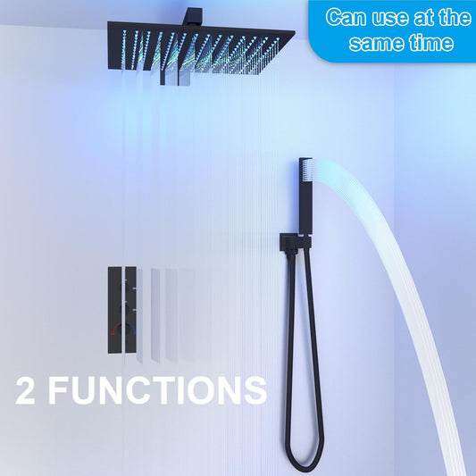 2 Way Shower Diverter Valve Brass Dual Functions Thermostatic Shower Mixing Valve Kit 3 Handle Flow Control Valve, 3/4 Inch Inlet, Can Use All Options At a Time, Matte Black