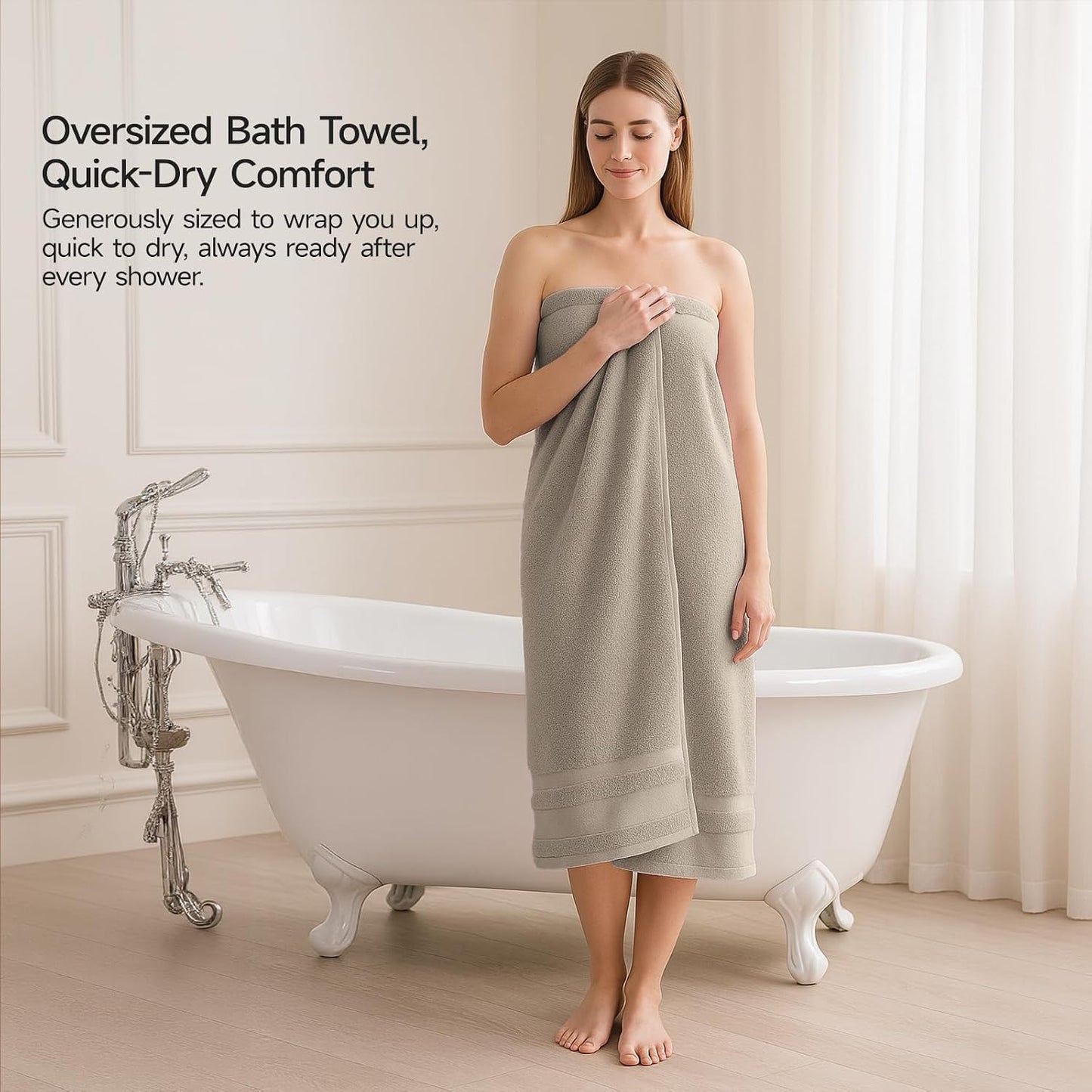 REDKISS 100% Cotton Bath Towels Set of 4, Extra Large Bath Sheets 27 X 59 Inches, 600 GSM, Quick Dry, Ultra Soft & Super Absorbent Bathroom Towel Sets for Bathroom, Gym, Spa, Pool & Hotel, Dark Grey