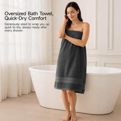 REDKISS 100% Cotton Bath Towels Set of 4, Extra Large Bath Sheets 27 X 59 Inches, 600 GSM, Quick Dry, Ultra Soft & Super Absorbent Bathroom Towel Sets for Bathroom, Gym, Spa, Pool & Hotel, Dark Grey