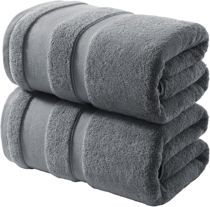 REDKISS 100% Cotton Bath Towels Set of 4, Extra Large Bath Sheets 27 X 59 Inches, 600 GSM, Quick Dry, Ultra Soft & Super Absorbent Bathroom Towel Sets for Bathroom, Gym, Spa, Pool & Hotel, Dark Grey