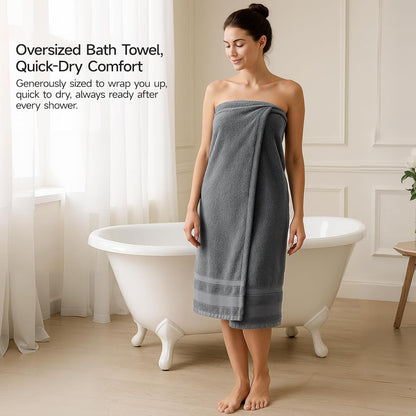 REDKISS 100% Cotton Bath Towels Set of 4, Extra Large Bath Sheets 27 X 59 Inches, 600 GSM, Quick Dry, Ultra Soft & Super Absorbent Bathroom Towel Sets for Bathroom, Gym, Spa, Pool & Hotel, Dark Grey