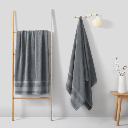 REDKISS 100% Cotton Bath Towels Set of 4, Extra Large Bath Sheets 27 X 59 Inches, 600 GSM, Quick Dry, Ultra Soft & Super Absorbent Bathroom Towel Sets for Bathroom, Gym, Spa, Pool & Hotel, Dark Grey