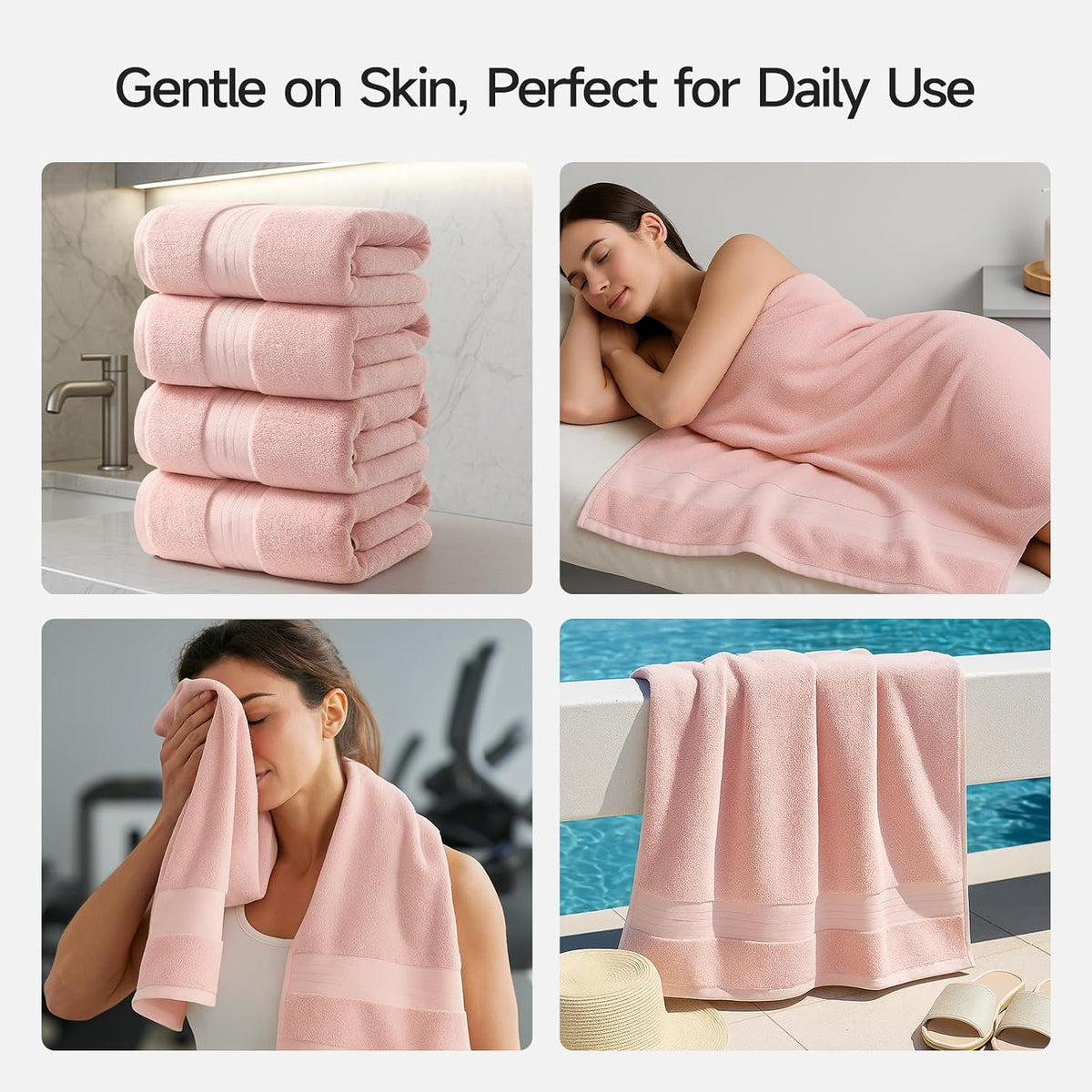 REDKISS 100% Cotton Bath Towels Set of 4, Extra Large Bath Sheets 27 X 59 Inches, 600 GSM, Quick Dry, Ultra Soft & Super Absorbent Bathroom Towel Sets for Bathroom, Gym, Spa, Pool & Hotel, Dark Grey