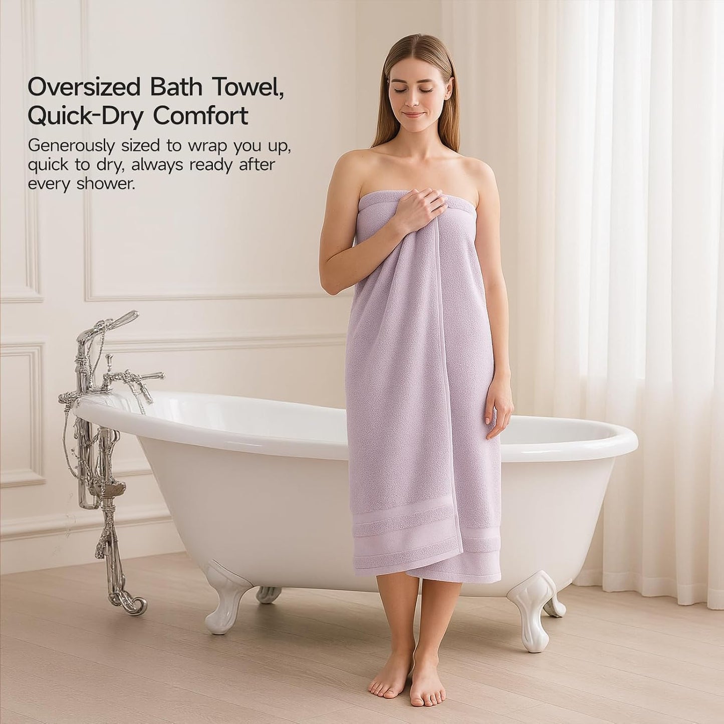 REDKISS 100% Cotton Bath Towels Set of 4, Extra Large Bath Sheets 27 X 59 Inches, 600 GSM, Quick Dry, Ultra Soft & Super Absorbent Bathroom Towel Sets for Bathroom, Gym, Spa, Pool & Hotel, Dark Grey