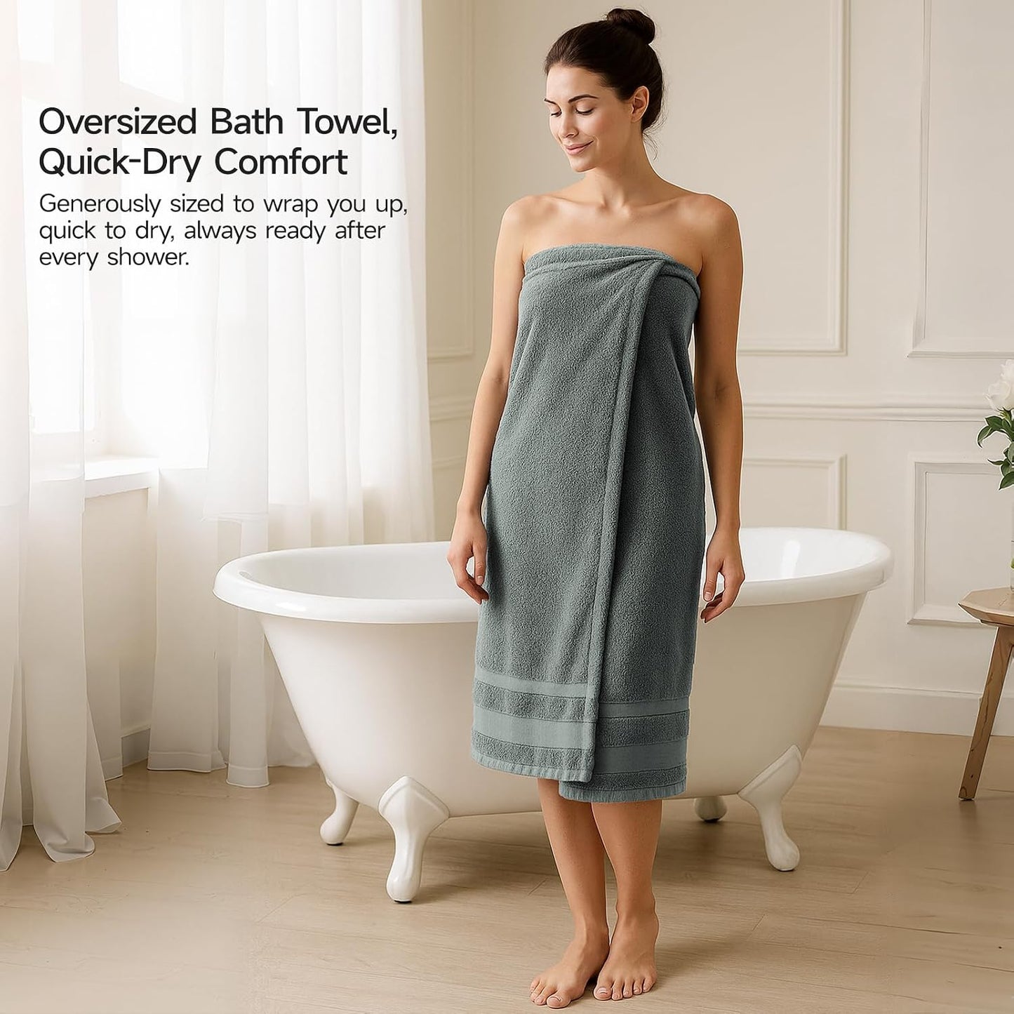 REDKISS 100% Cotton Bath Towels Set of 4, Extra Large Bath Sheets 27 X 59 Inches, 600 GSM, Quick Dry, Ultra Soft & Super Absorbent Bathroom Towel Sets for Bathroom, Gym, Spa, Pool & Hotel, Dark Grey