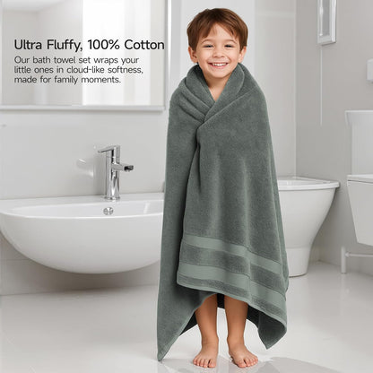 REDKISS 100% Cotton Bath Towels Set of 4, Extra Large Bath Sheets 27 X 59 Inches, 600 GSM, Quick Dry, Ultra Soft & Super Absorbent Bathroom Towel Sets for Bathroom, Gym, Spa, Pool & Hotel, Dark Grey