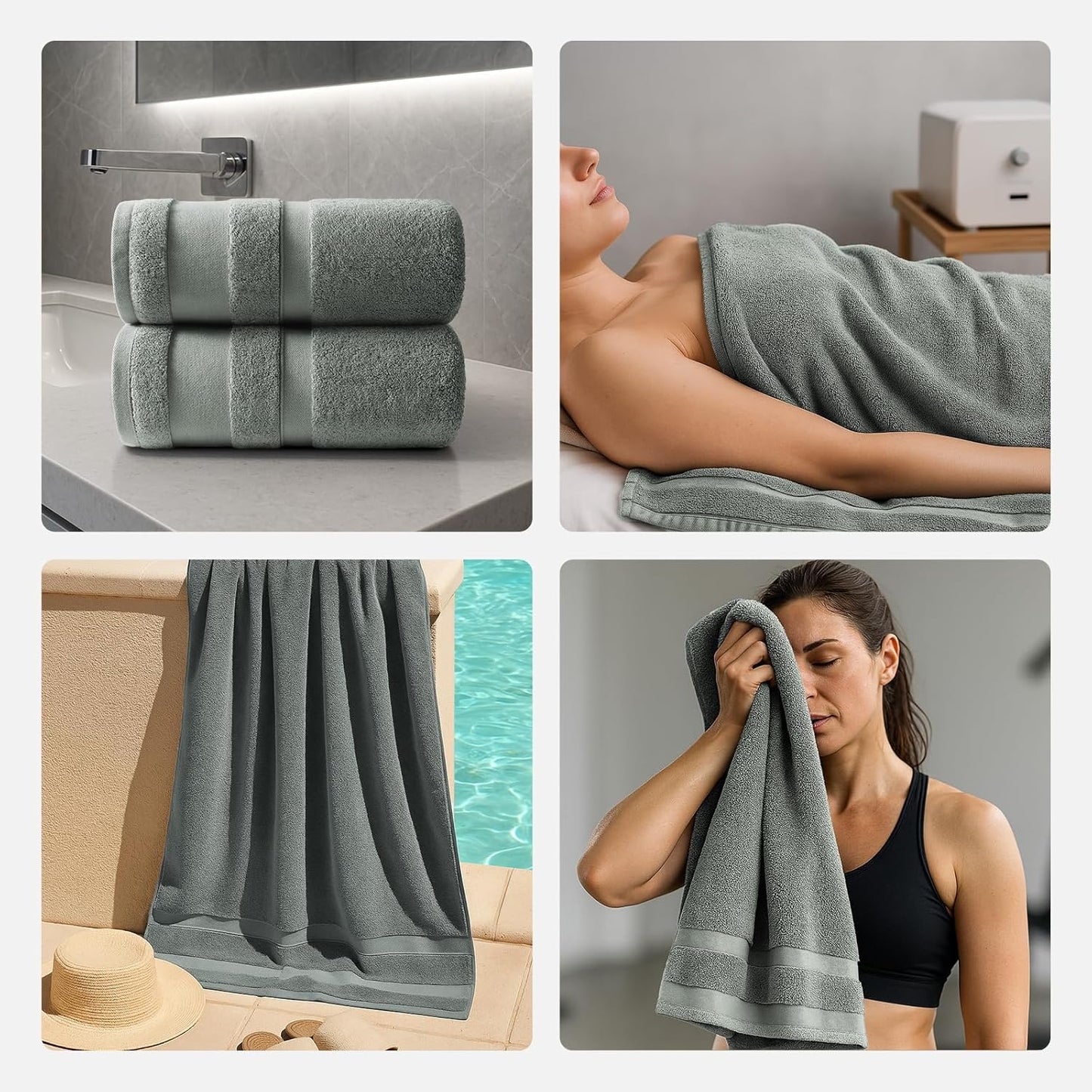 REDKISS 100% Cotton Bath Towels Set of 4, Extra Large Bath Sheets 27 X 59 Inches, 600 GSM, Quick Dry, Ultra Soft & Super Absorbent Bathroom Towel Sets for Bathroom, Gym, Spa, Pool & Hotel, Dark Grey