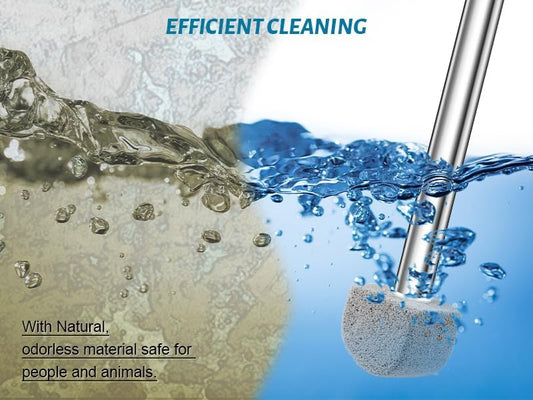 Pumice Stone Toilet Bowl Cleaner - Hard Water Stain Remover | Natural pumice removes hard water rings, limescale & rust on toilets, tiles, sinks & grills. Long handle + 8 refills.