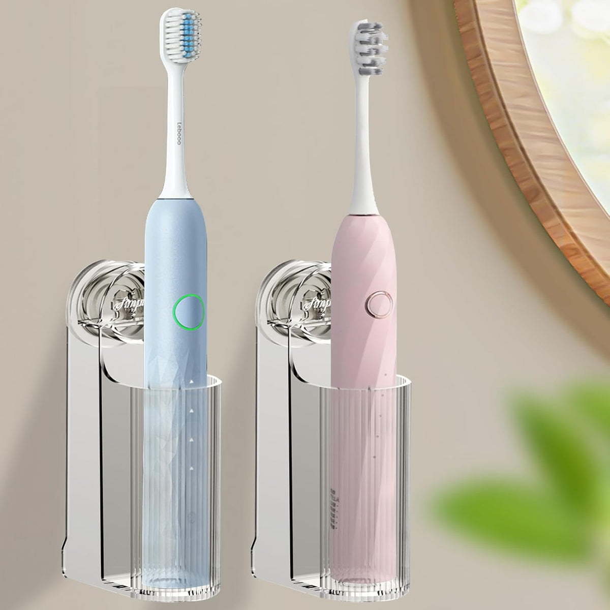 2 Pack Electric Toothbrush Holders for Bathroom, Wall Mounted Clear Electric Toothbrush Organizer, Self Adhesive Bathrooms Toothbrush Storage for Shower, Saving Space and Keep Drying