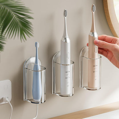 2 Pack Electric Toothbrush Holders for Bathroom, Wall Mounted Clear Electric Toothbrush Organizer, Self Adhesive Bathrooms Toothbrush Storage for Shower, Saving Space and Keep Drying