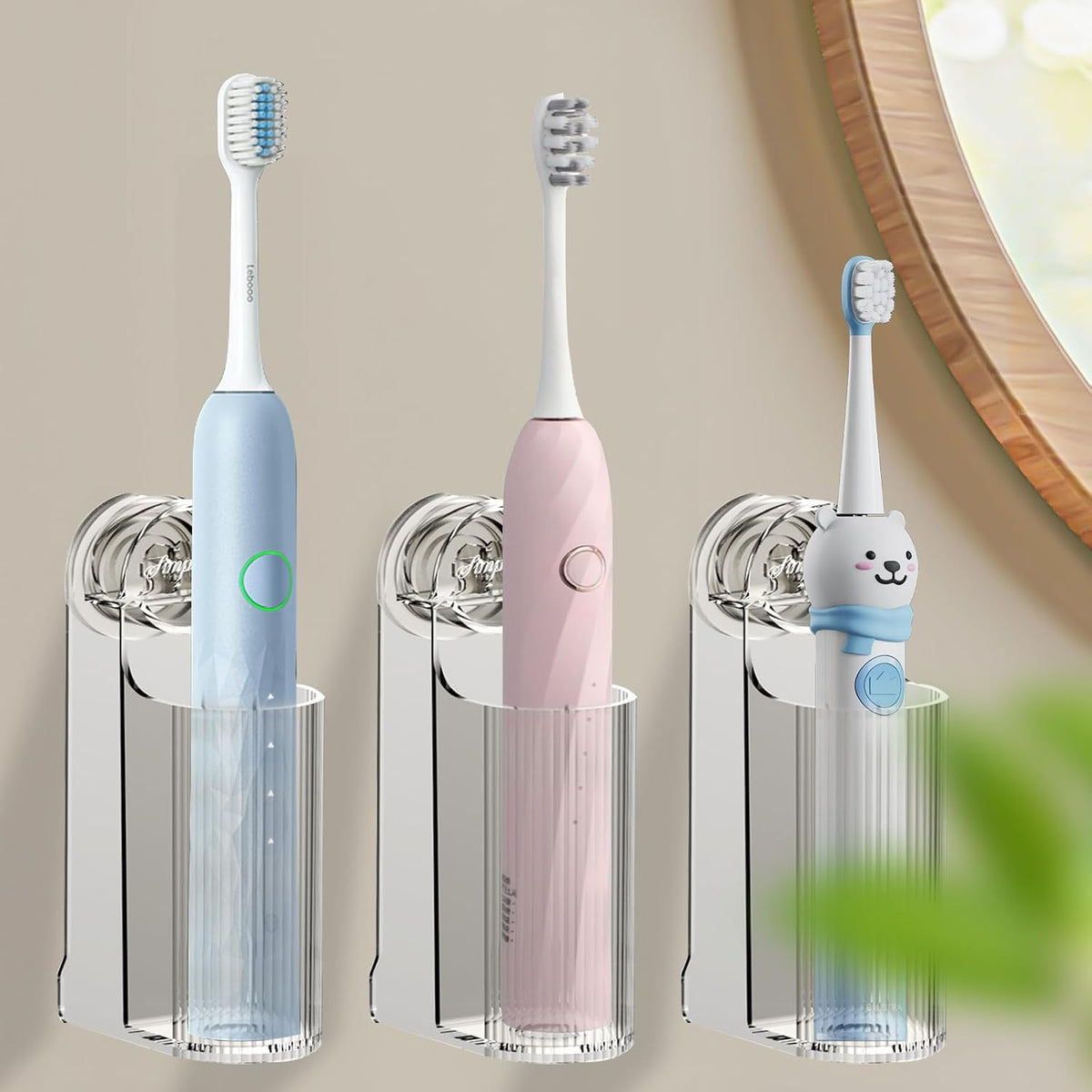 2 Pack Electric Toothbrush Holders for Bathroom, Wall Mounted Clear Electric Toothbrush Organizer, Self Adhesive Bathrooms Toothbrush Storage for Shower, Saving Space and Keep Drying