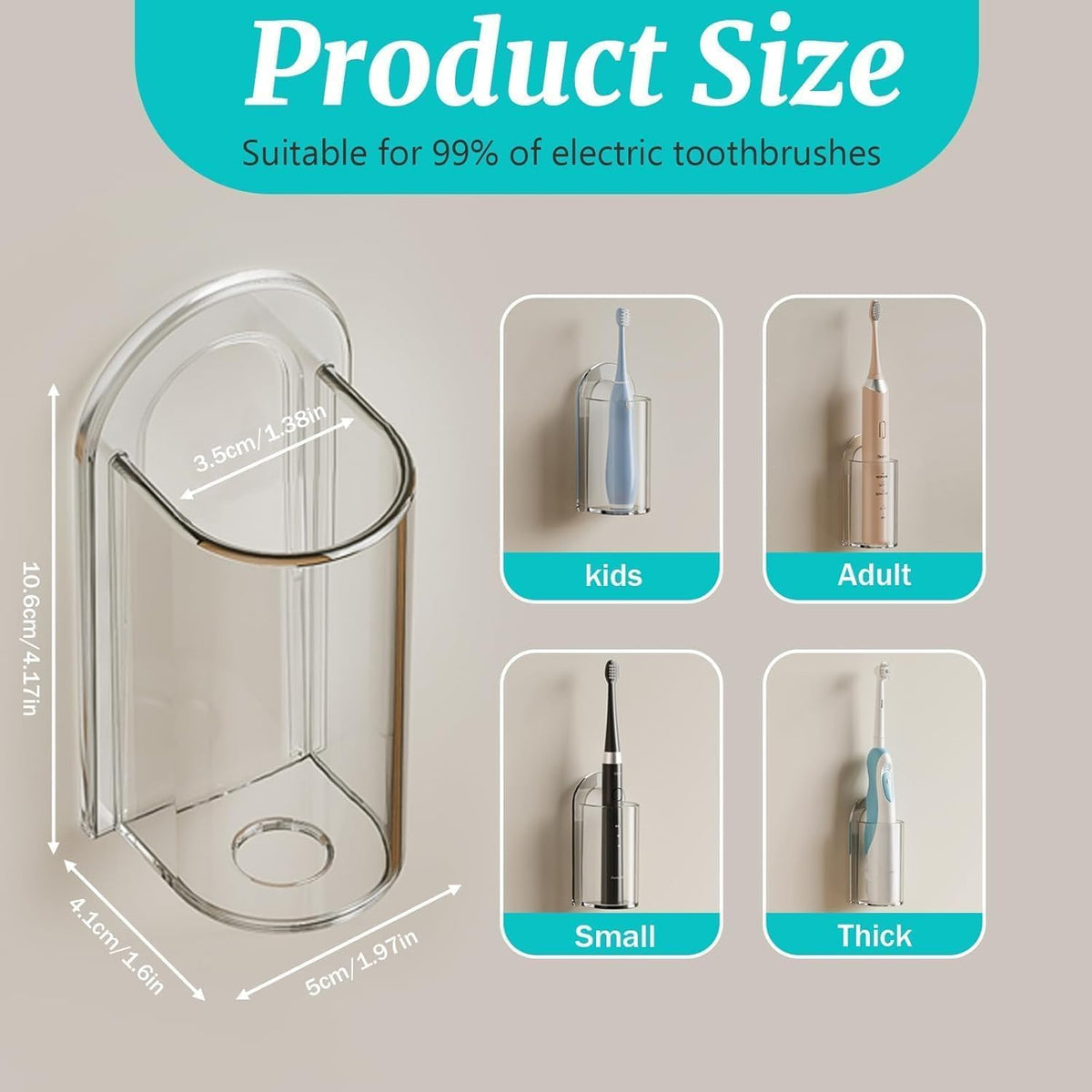 2 Pack Electric Toothbrush Holders for Bathroom, Wall Mounted Clear Electric Toothbrush Organizer, Self Adhesive Bathrooms Toothbrush Storage for Shower, Saving Space and Keep Drying