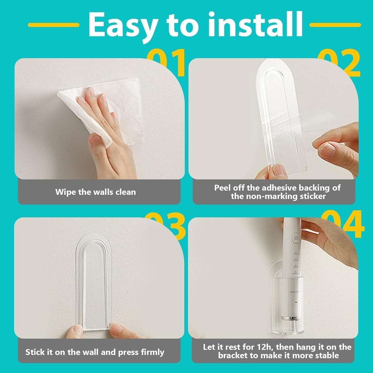 2 Pack Electric Toothbrush Holders for Bathroom, Wall Mounted Clear Electric Toothbrush Organizer, Self Adhesive Bathrooms Toothbrush Storage for Shower, Saving Space and Keep Drying