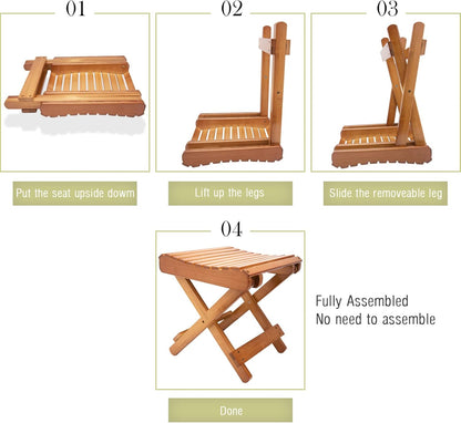 Folding Bamboo Stool for Shower, Leg Shaving and Foot Rest, Natural Bamboo Folding Stool, Folding Bamboo Shower Seat, Fully Assembled, 12 Inch High