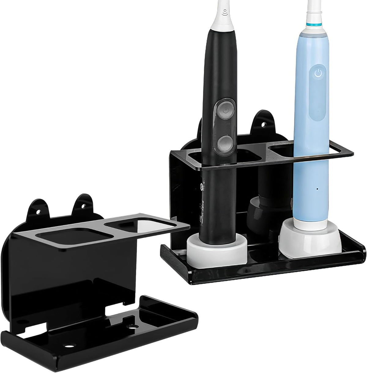 Electric Toothbrush Holder Wall Mounted, Electric Toothbrush Cord Organizer Holds 2 Chargers, Self Adhesive Electric Toothbrush Stand for Bathroom, Medicine Cabinet, Dorm(Black)