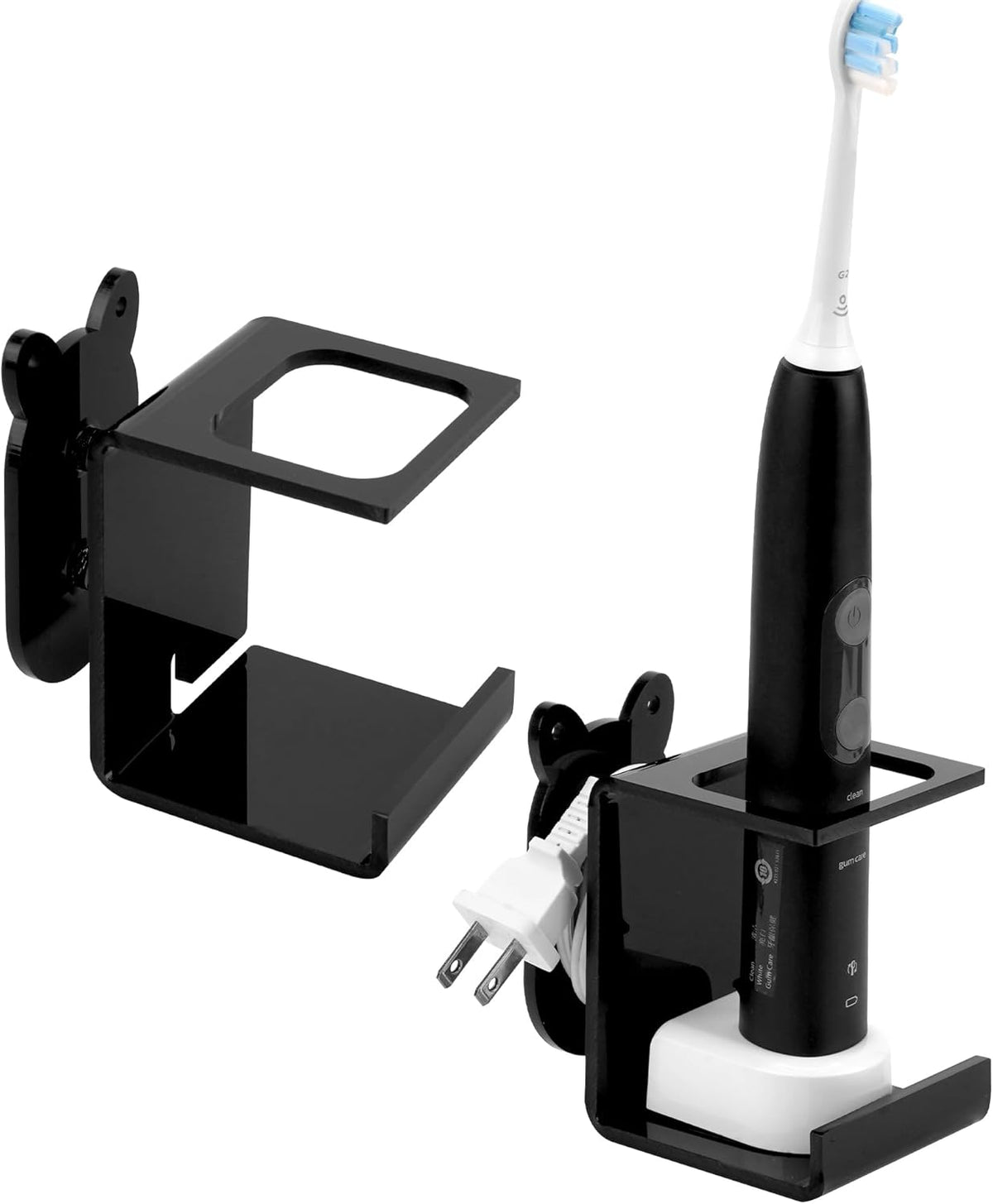 Electric Toothbrush Holder Wall Mounted, Electric Toothbrush Cord Organizer Holds 2 Chargers, Self Adhesive Electric Toothbrush Stand for Bathroom, Medicine Cabinet, Dorm(Black)