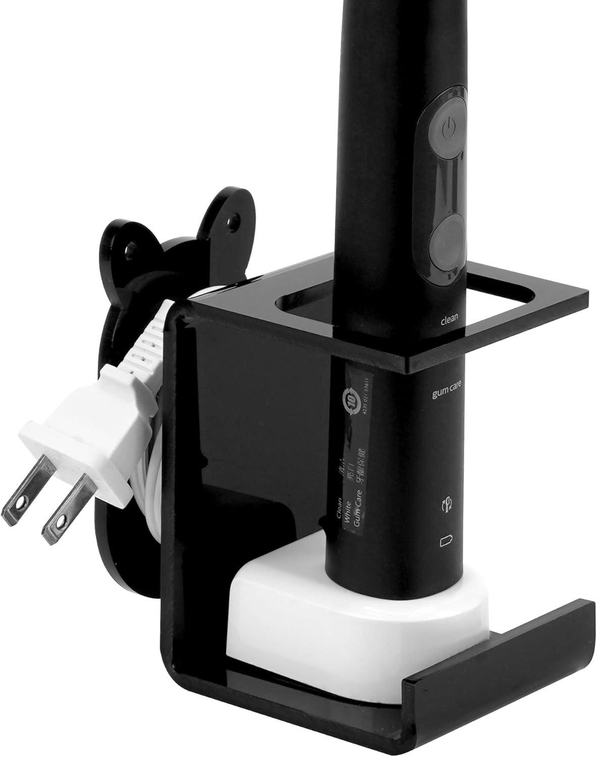 Electric Toothbrush Holder Wall Mounted, Electric Toothbrush Cord Organizer Holds 2 Chargers, Self Adhesive Electric Toothbrush Stand for Bathroom, Medicine Cabinet, Dorm(Black)
