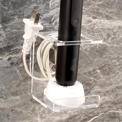 Electric Toothbrush Holder Wall Mounted, Electric Toothbrush Cord Organizer Holds 2 Chargers, Self Adhesive Electric Toothbrush Stand for Bathroom, Medicine Cabinet, Dorm(Black)