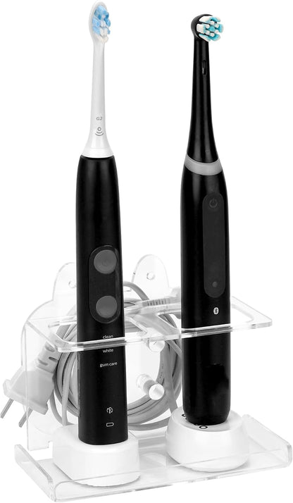 Electric Toothbrush Holder Wall Mounted, Electric Toothbrush Cord Organizer Holds 2 Chargers, Self Adhesive Electric Toothbrush Stand for Bathroom, Medicine Cabinet, Dorm(Black)