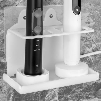Electric Toothbrush Holder Wall Mounted, Electric Toothbrush Cord Organizer Holds 2 Chargers, Self Adhesive Electric Toothbrush Stand for Bathroom, Medicine Cabinet, Dorm(Black)