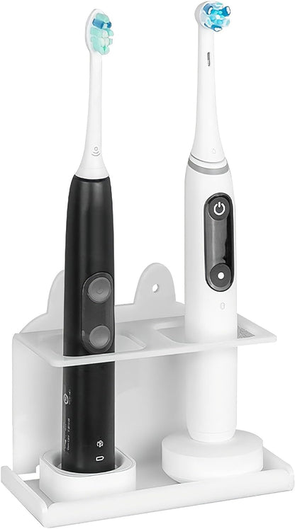 Electric Toothbrush Holder Wall Mounted, Electric Toothbrush Cord Organizer Holds 2 Chargers, Self Adhesive Electric Toothbrush Stand for Bathroom, Medicine Cabinet, Dorm(Black)