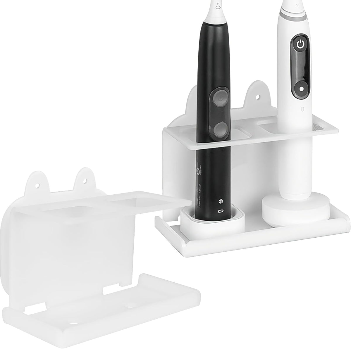 Electric Toothbrush Holder Wall Mounted, Electric Toothbrush Cord Organizer Holds 2 Chargers, Self Adhesive Electric Toothbrush Stand for Bathroom, Medicine Cabinet, Dorm(Black)