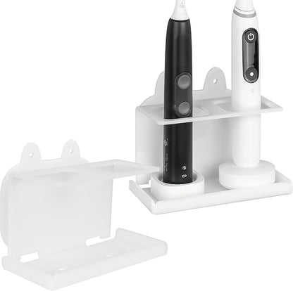 Electric Toothbrush Holder Wall Mounted, Electric Toothbrush Cord Organizer Holds 2 Chargers, Self Adhesive Electric Toothbrush Stand for Bathroom, Medicine Cabinet, Dorm(Black)