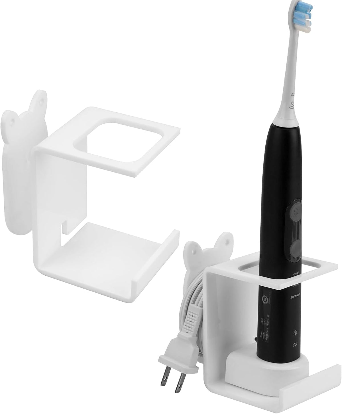 Electric Toothbrush Holder Wall Mounted, Electric Toothbrush Cord Organizer Holds 2 Chargers, Self Adhesive Electric Toothbrush Stand for Bathroom, Medicine Cabinet, Dorm(Black)