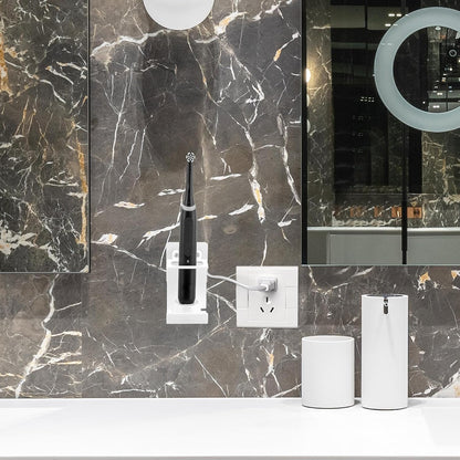 Electric Toothbrush Holder Wall Mounted, Electric Toothbrush Cord Organizer Holds 2 Chargers, Self Adhesive Electric Toothbrush Stand for Bathroom, Medicine Cabinet, Dorm(Black)