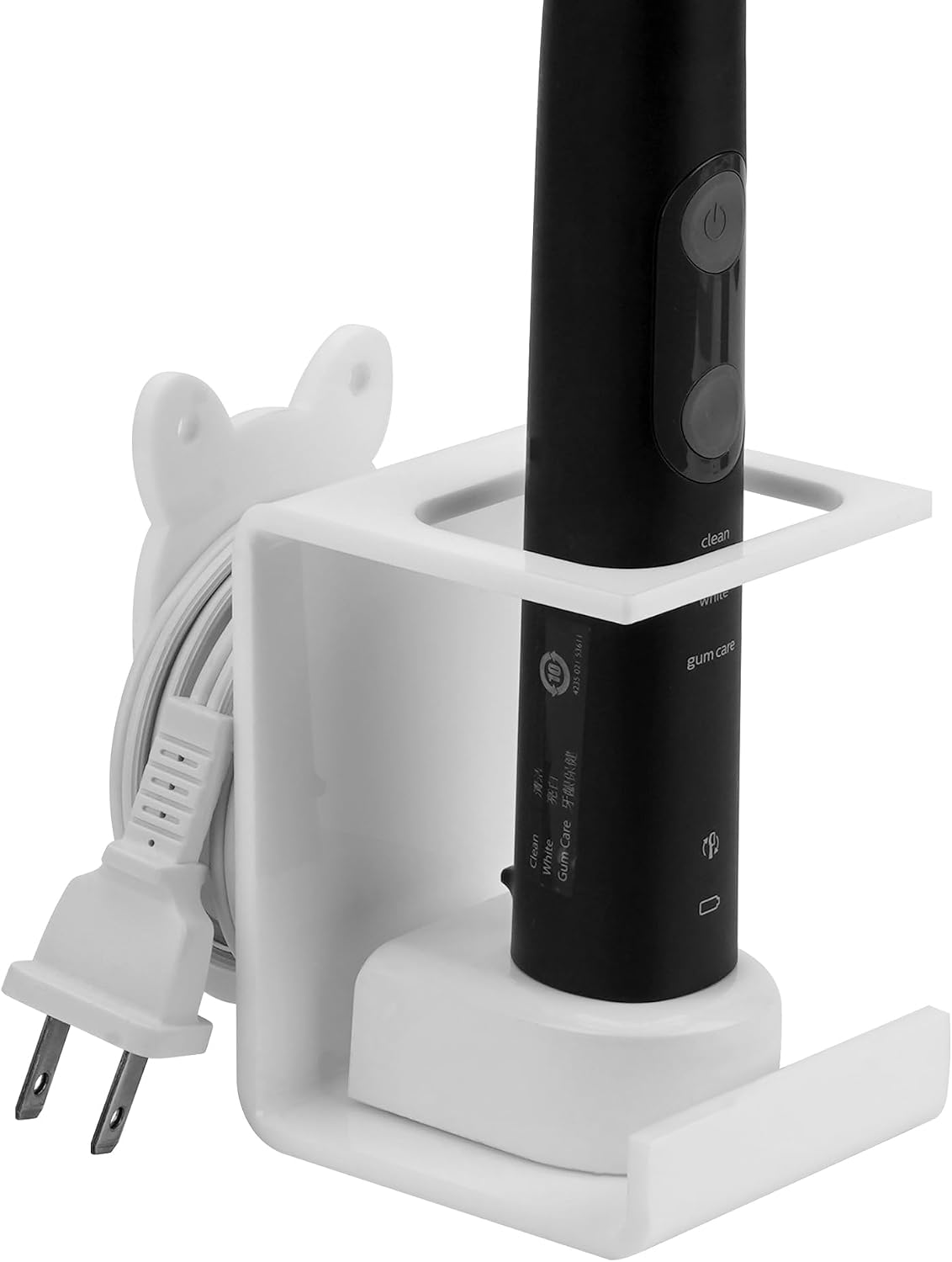 Electric Toothbrush Holder Wall Mounted, Electric Toothbrush Cord Organizer Holds 2 Chargers, Self Adhesive Electric Toothbrush Stand for Bathroom, Medicine Cabinet, Dorm(Black)