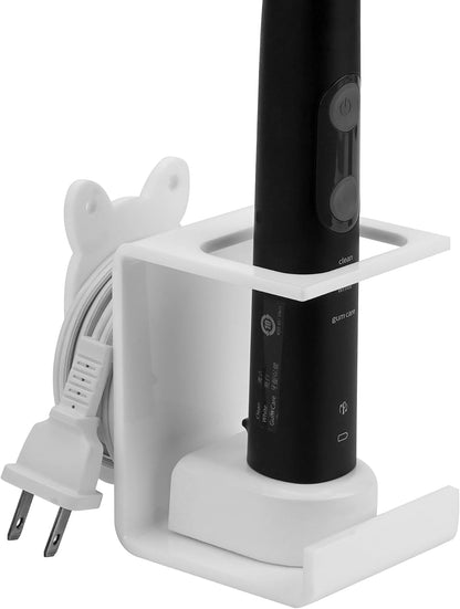 Electric Toothbrush Holder Wall Mounted, Electric Toothbrush Cord Organizer Holds 2 Chargers, Self Adhesive Electric Toothbrush Stand for Bathroom, Medicine Cabinet, Dorm(Black)