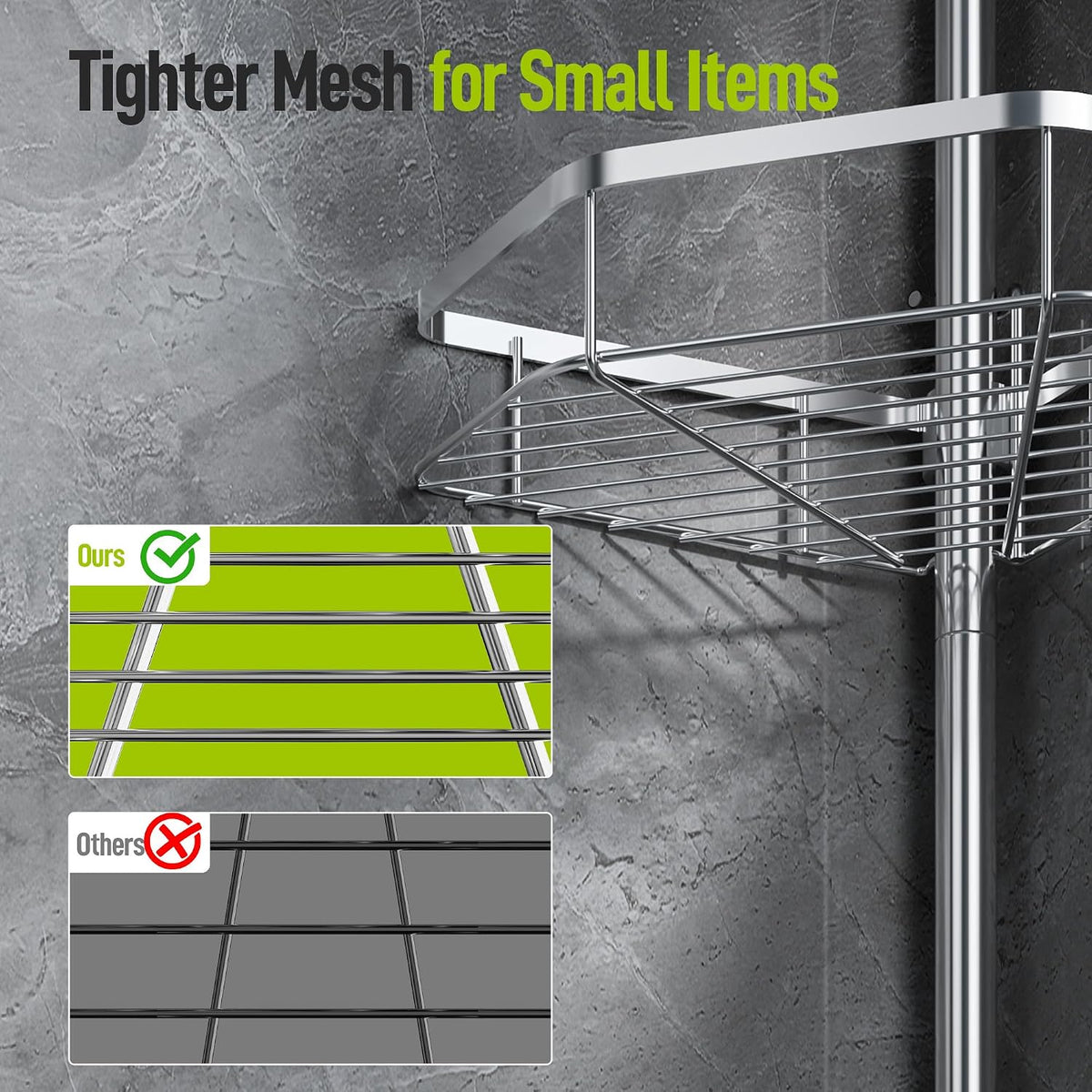 LAMU Corner Shower Caddy Tension Pole, 4-Tier Stainless Steel Organizer