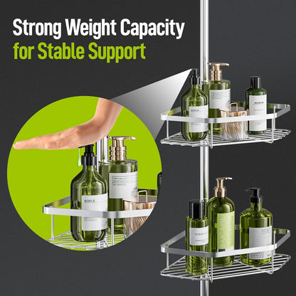 LAMU Corner Shower Caddy Tension Pole, 4-Tier Stainless Steel Organizer