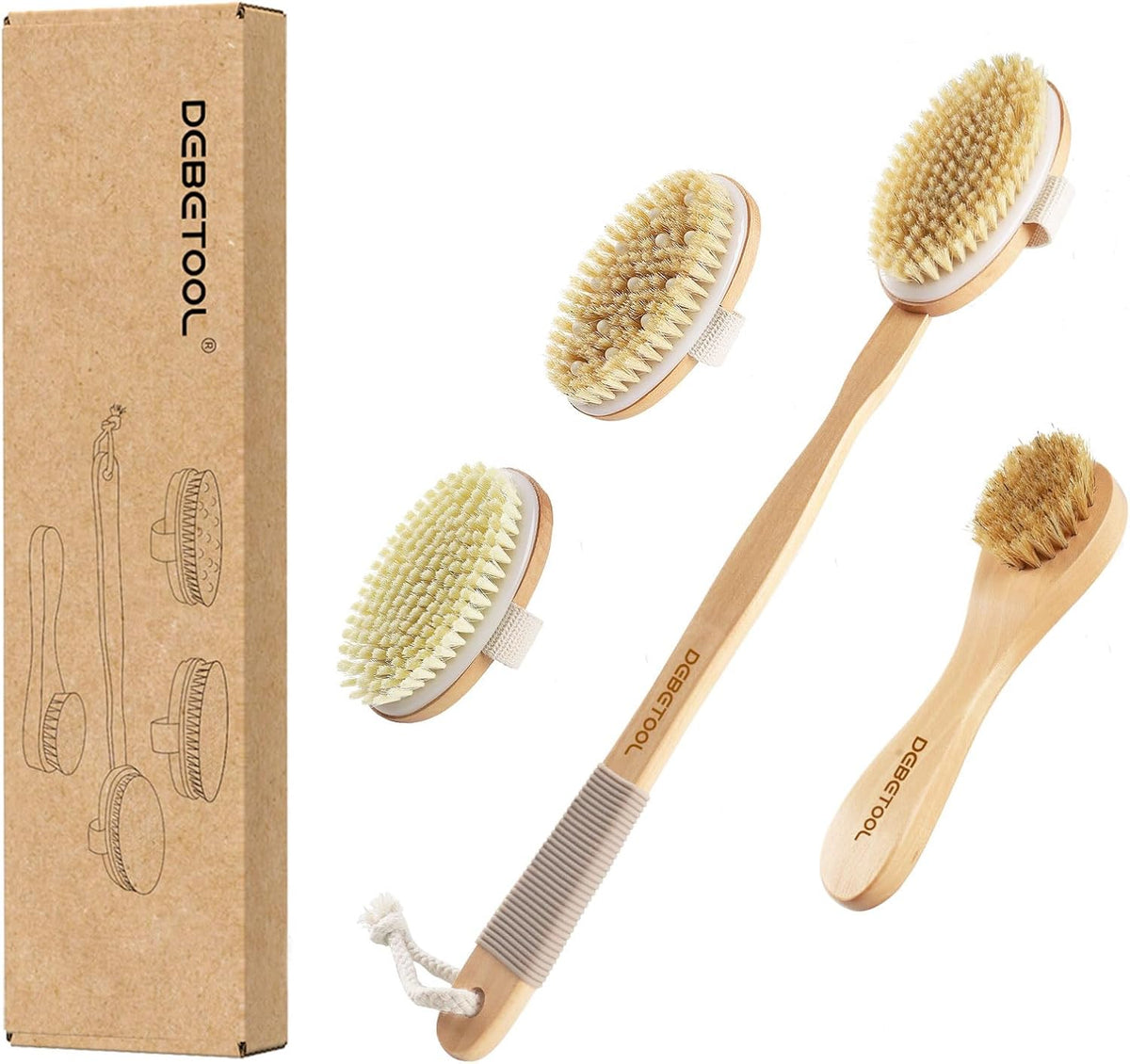 Dry Brush Set with 3 Detachable Heads, Natural Boar Bristle