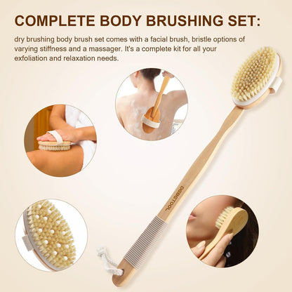 Dry Brush Set with 3 Detachable Heads, Natural Boar Bristle