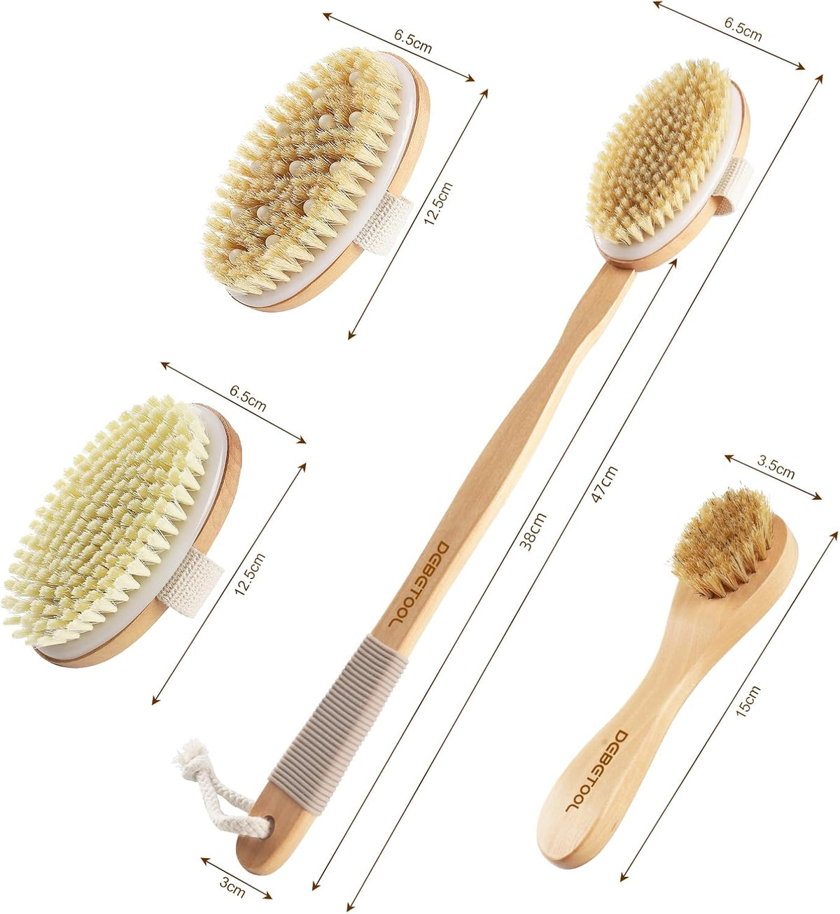 Dry Brush Set with 3 Detachable Heads, Natural Boar Bristle