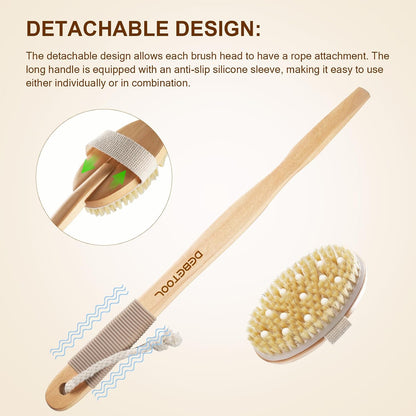 Dry Brush Set with 3 Detachable Heads, Natural Boar Bristle