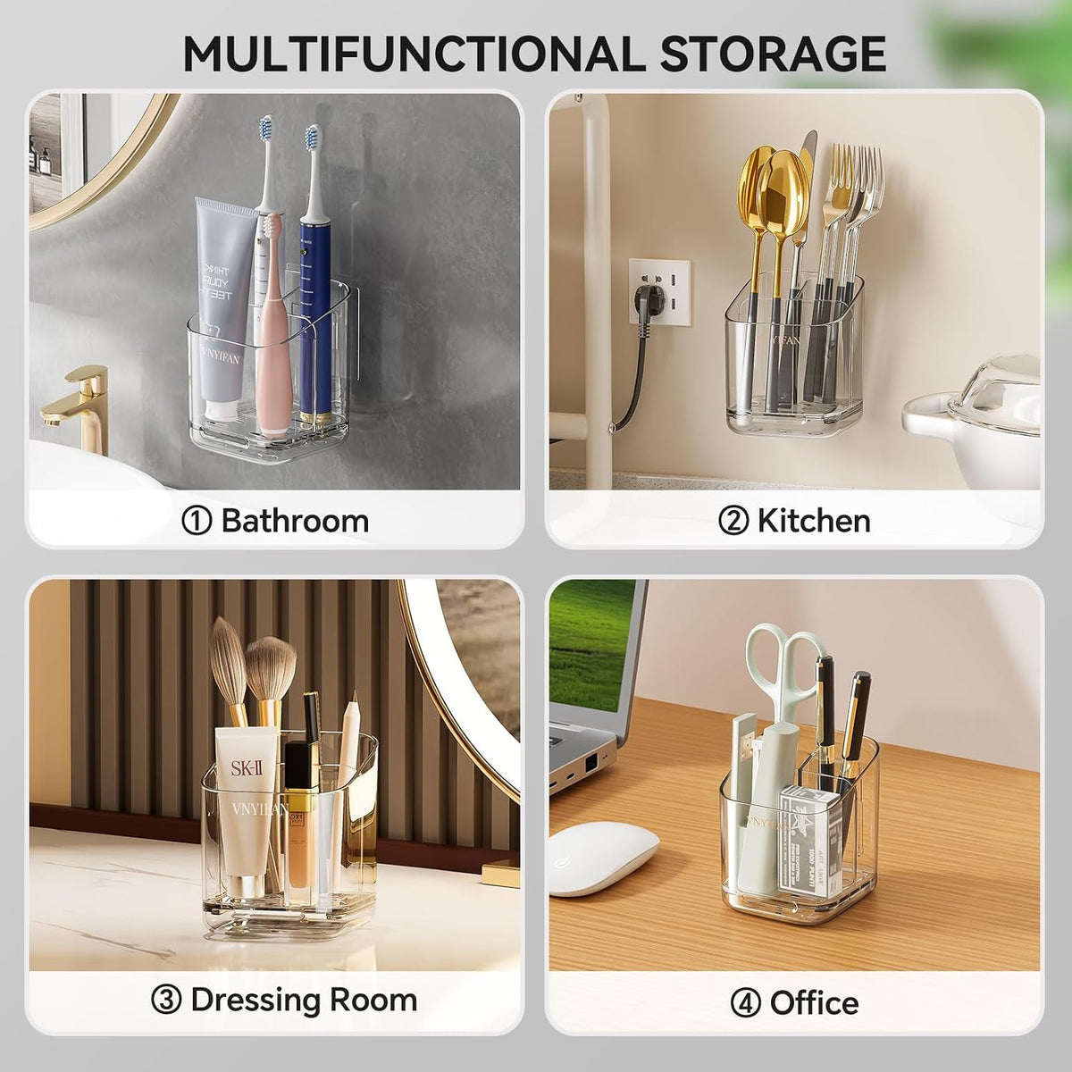 3 Slots Detachable Toothbrush Holders Wall Mounted for Bathrooms