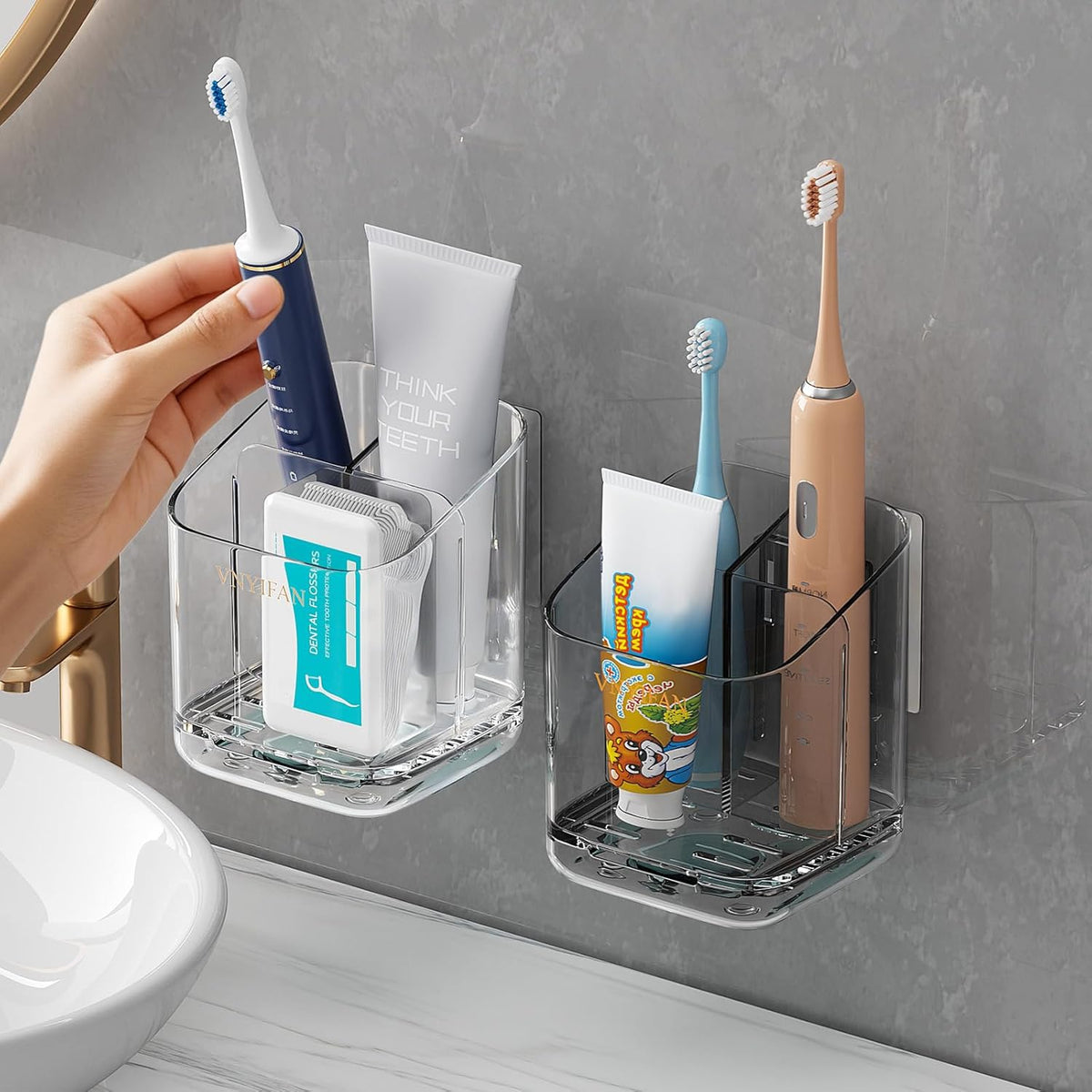 3 Slots Detachable Toothbrush Holders Wall Mounted for Bathrooms