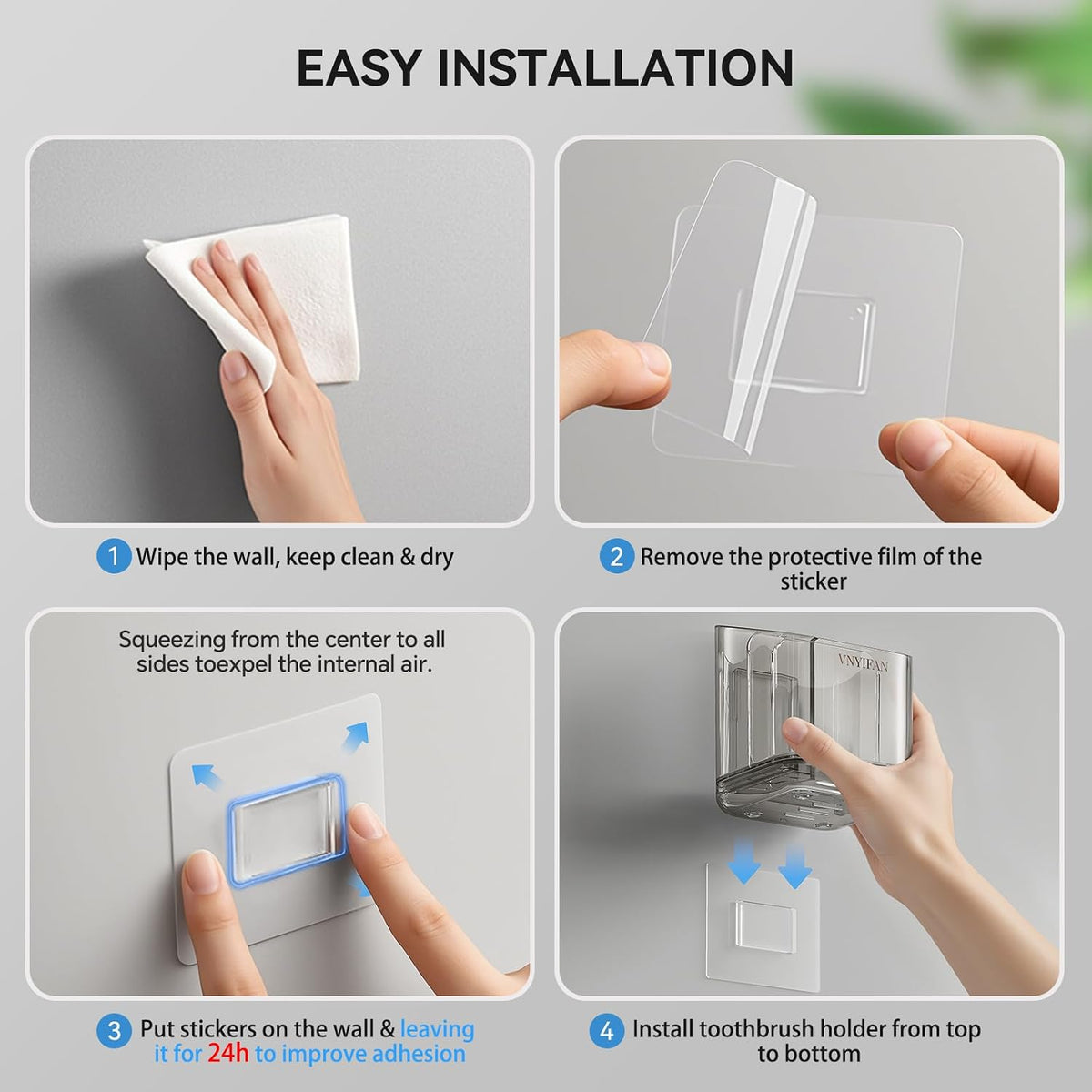 3 Slots Detachable Toothbrush Holders Wall Mounted for Bathrooms