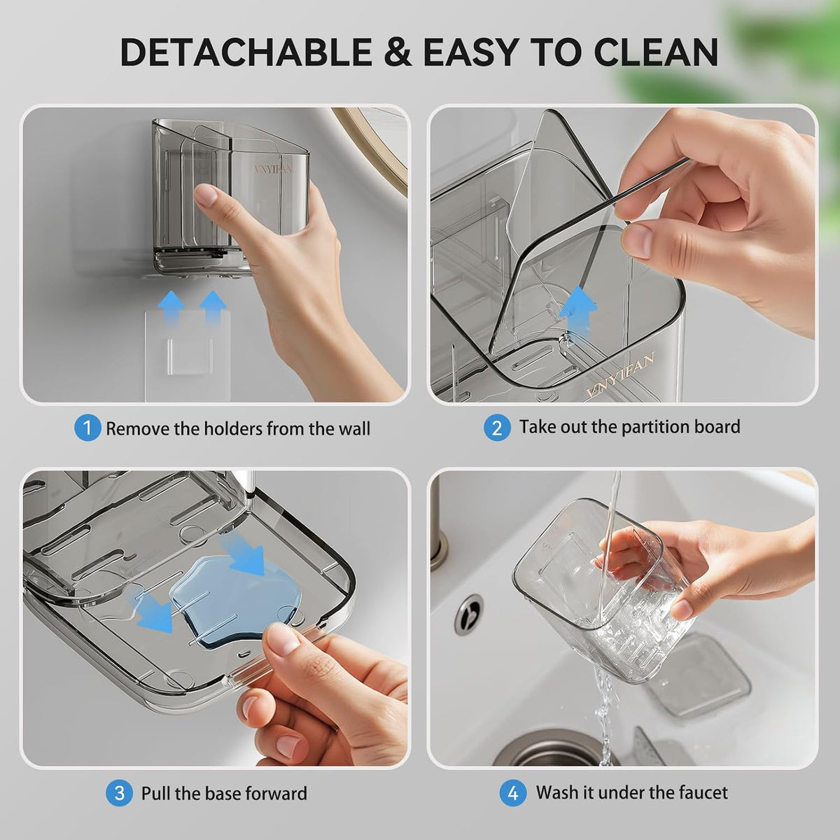 3 Slots Detachable Toothbrush Holders Wall Mounted for Bathrooms