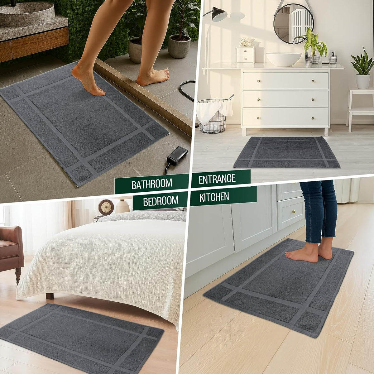 Pack of 6 100% Cotton Bath Mat Towels, 20x30 inches, Soft & Absorbent Floor Towels for Bathroom, Not Bathroom Rugs, After Shower Mat, 687 GSM, Machine Washable, Airbnb Essentials, White