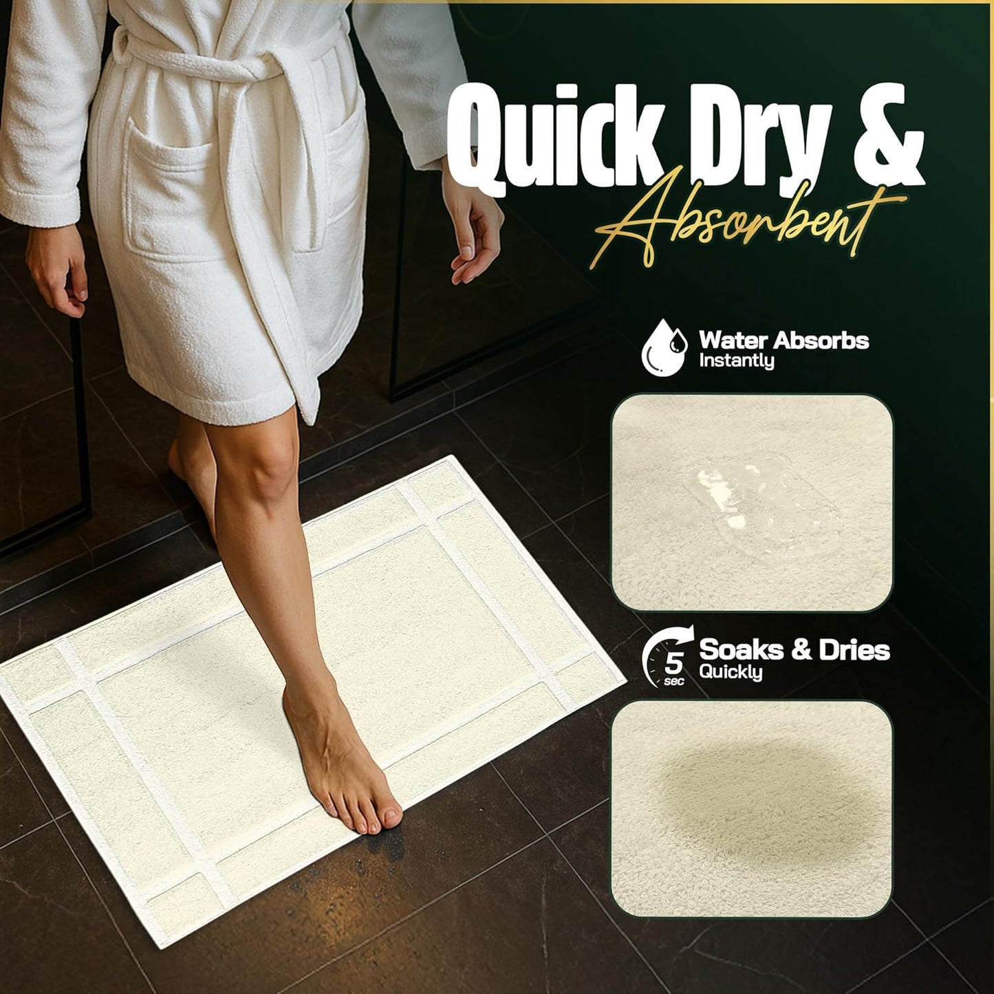 Pack of 6 100% Cotton Bath Mat Towels, 20x30 inches, Soft & Absorbent Floor Towels for Bathroom, Not Bathroom Rugs, After Shower Mat, 687 GSM, Machine Washable, Airbnb Essentials, White