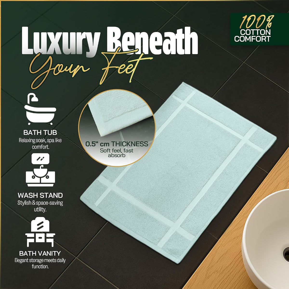 Pack of 6 100% Cotton Bath Mat Towels, 20x30 inches, Soft & Absorbent Floor Towels for Bathroom, Not Bathroom Rugs, After Shower Mat, 687 GSM, Machine Washable, Airbnb Essentials, White
