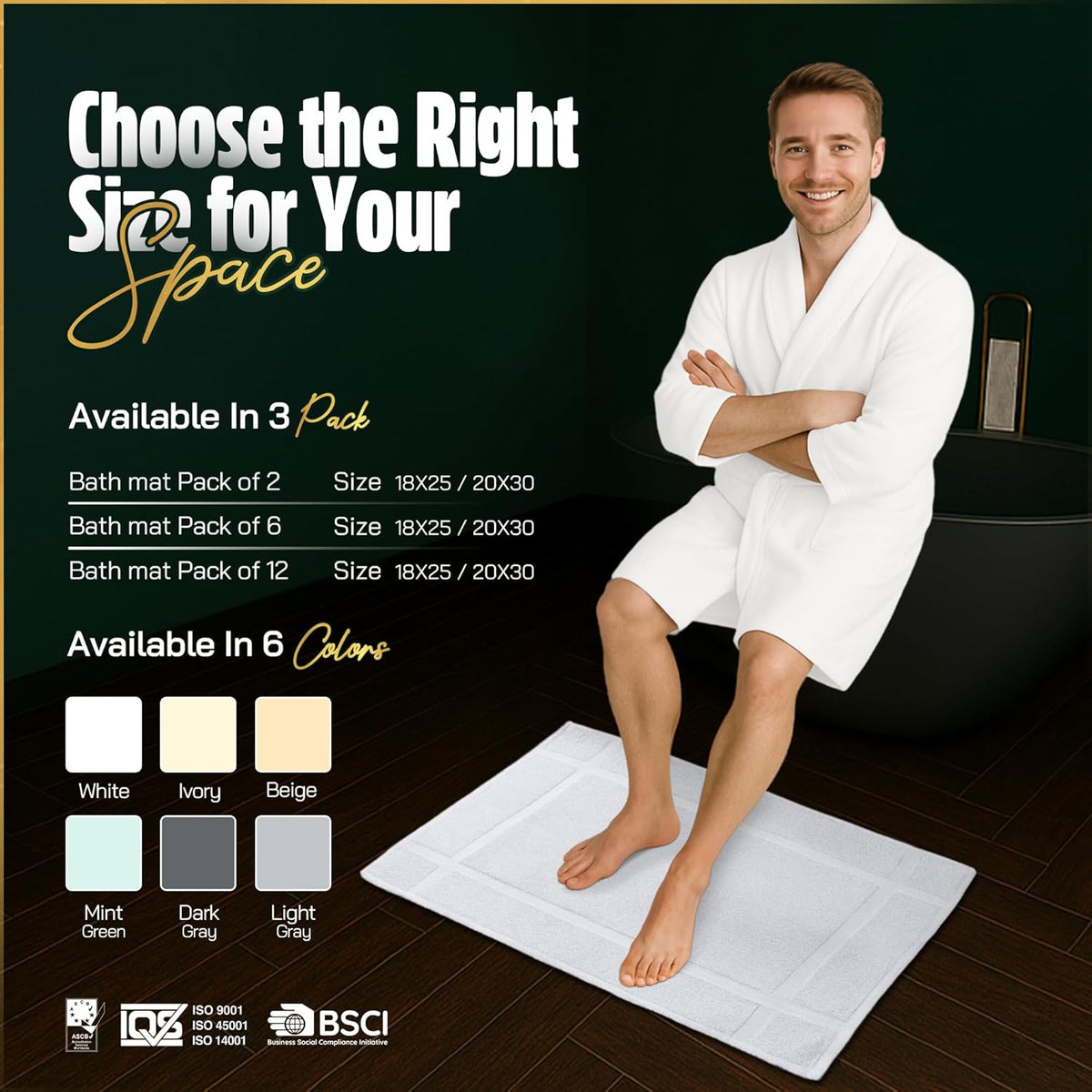 Pack of 6 100% Cotton Bath Mat Towels, 20x30 inches, Soft & Absorbent Floor Towels for Bathroom, Not Bathroom Rugs, After Shower Mat, 687 GSM, Machine Washable, Airbnb Essentials, White