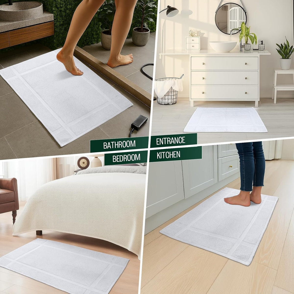 Pack of 6 100% Cotton Bath Mat Towels, 20x30 inches, Soft & Absorbent Floor Towels for Bathroom, Not Bathroom Rugs, After Shower Mat, 687 GSM, Machine Washable, Airbnb Essentials, White