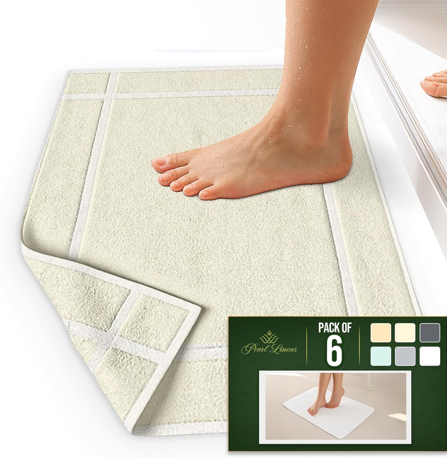 Pack of 6 100% Cotton Bath Mat Towels, 20x30 inches, Soft & Absorbent Floor Towels for Bathroom, Not Bathroom Rugs, After Shower Mat, 687 GSM, Machine Washable, Airbnb Essentials, White