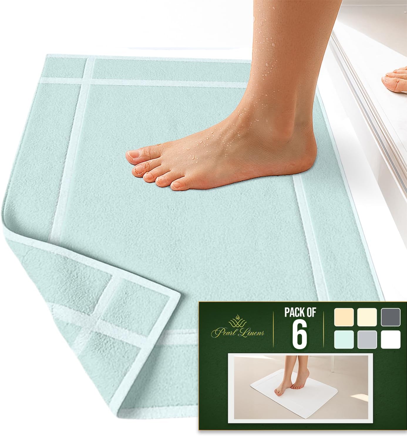Pack of 6 100% Cotton Bath Mat Towels, 20x30 inches, Soft & Absorbent Floor Towels for Bathroom, Not Bathroom Rugs, After Shower Mat, 687 GSM, Machine Washable, Airbnb Essentials, White