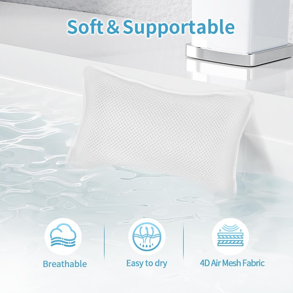 Luxury Bath Pillows for Tub, Slip Resistant Waterproof Bath Pillows for Tub Neck and Back Support with 2 Strong Suction Cups, Relaxing Spa Essentials